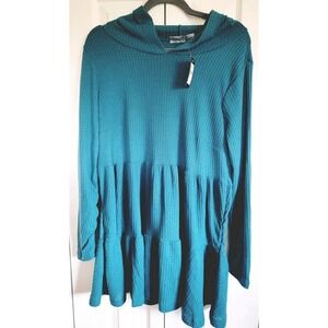 Avenue 14 Nola Waffle Weave Hooded Top‎ Teal Hoodie Stretch NWT